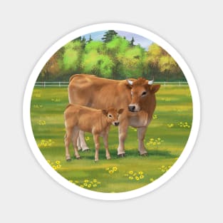 French Aubrac Cow and Cute Calf Magnet